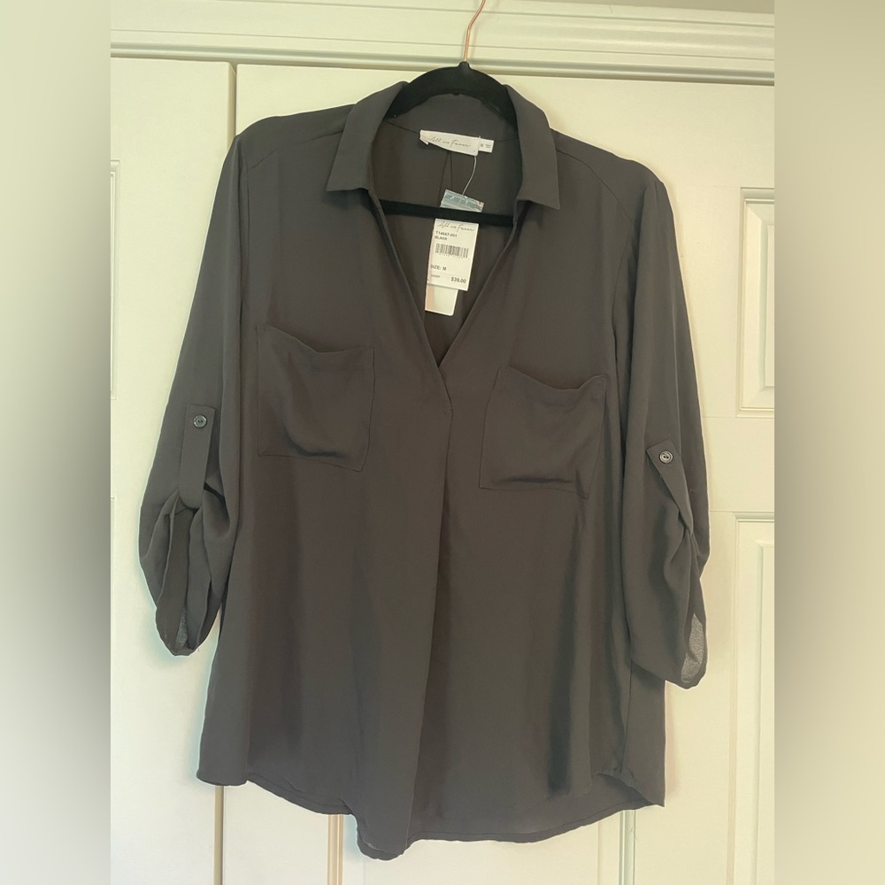 Black 3/4 Quarter Sleeve Blouse